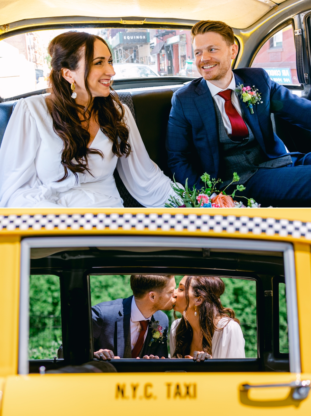 Bride and Groom in Vintage NYC Taxi