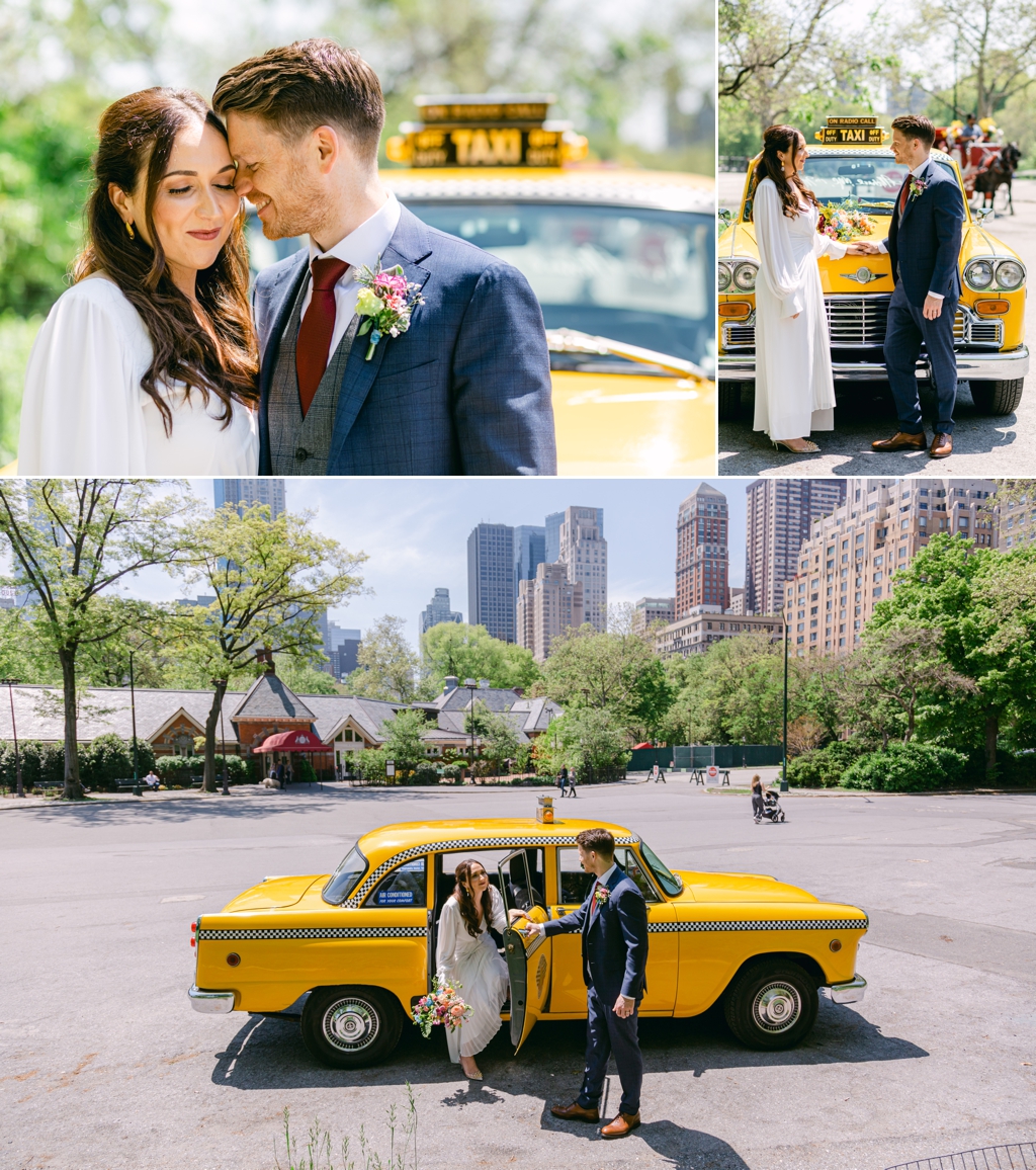 Bride and Groom in Vintage NYC Taxi