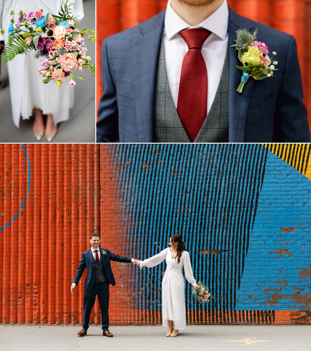Colorful wedding flowers in DUMBO