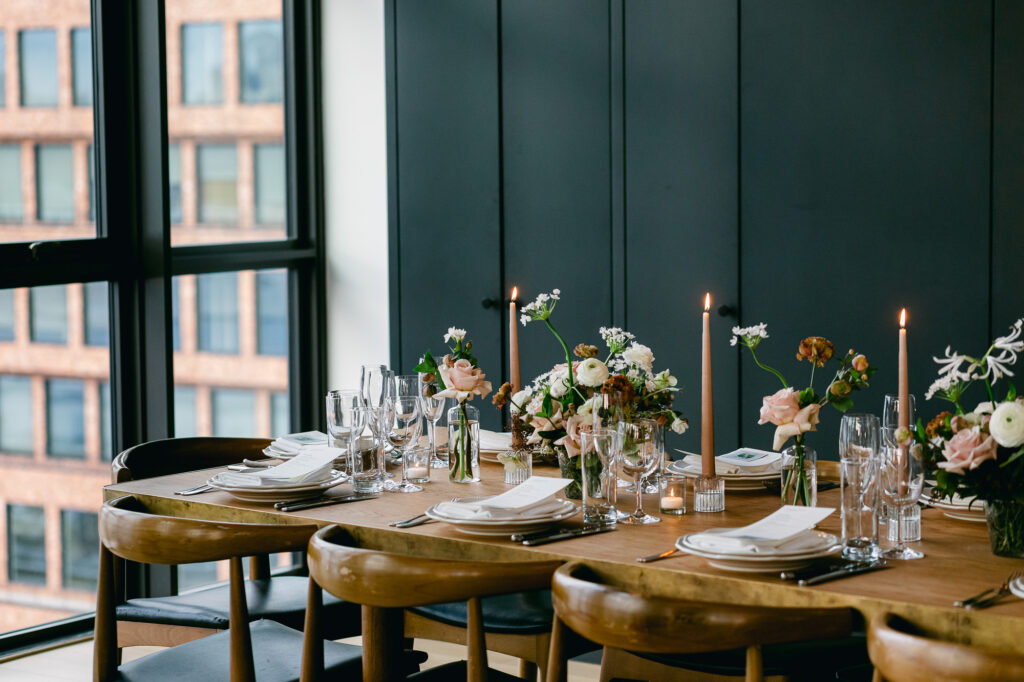 A beautiful table scape for a wedding at the Wythe Penthouse loft.