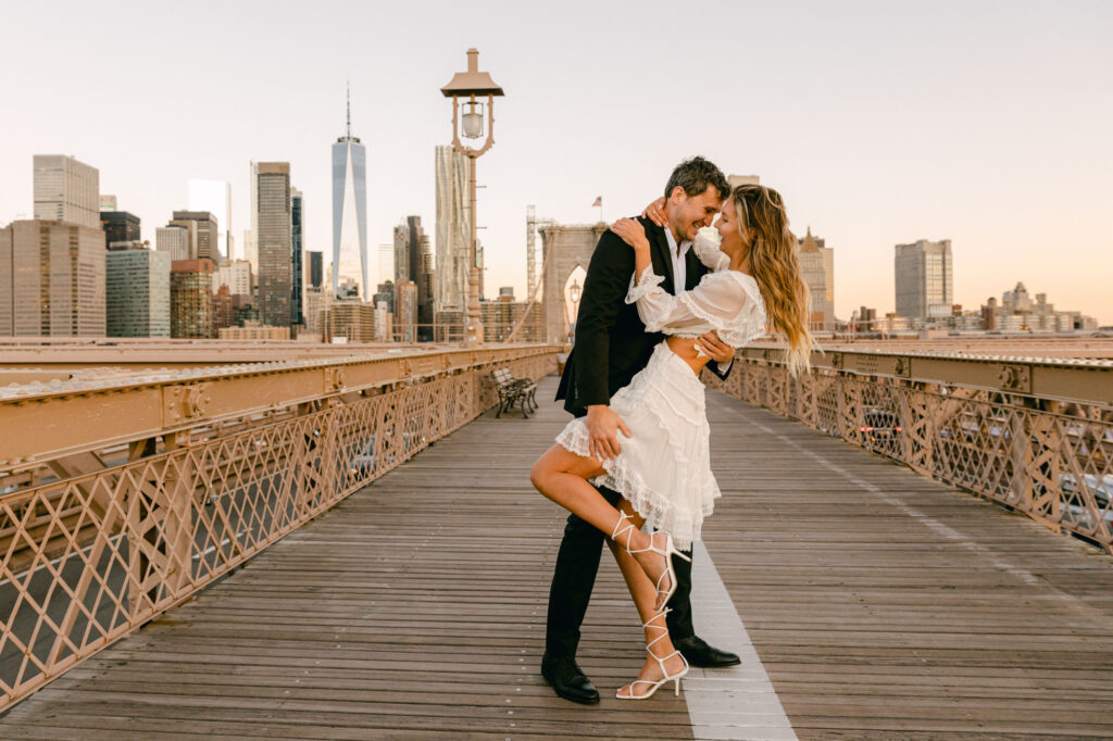 A wedding kiss on the Brooklyn Bridge